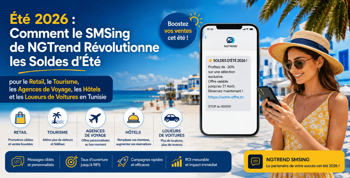 Été 2026 : Comment le SMSing de NGTrend Révolutionne les Soldes d’Été pour le Retail, le Tourisme, les Agences de Voyage, les Hôtels et les Loueurs de Voitures en Tunisie 