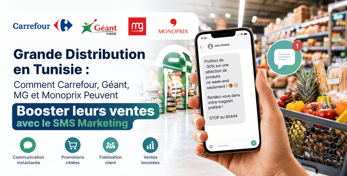 Grande Distribution en Tunisie : Comment Carrefour, Géant, MG et Monoprix Peuvent Booster leurs Ventes avec le SMS Marketing